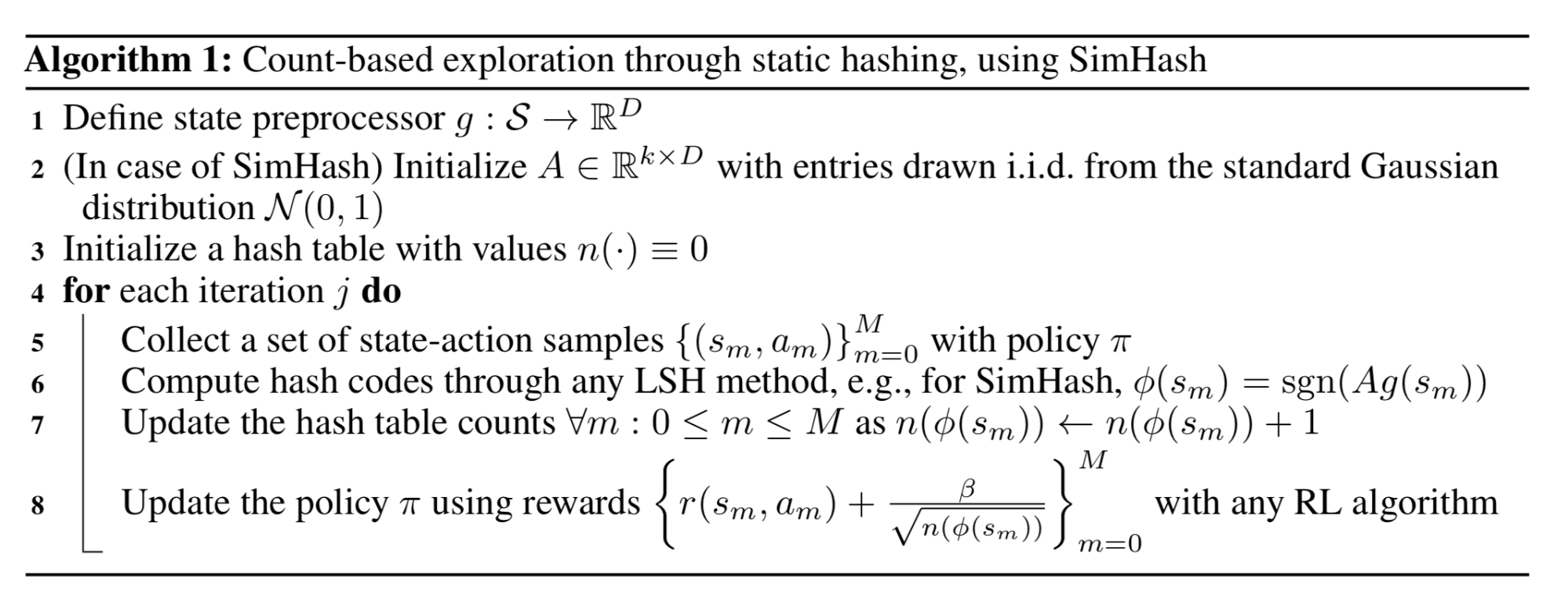 使用SimHash作为高维状态的哈希函数来进行基于计数的探索算法。